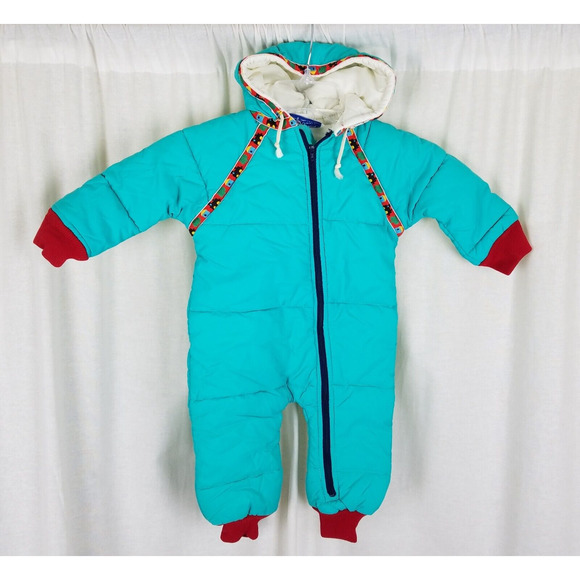 Vintage Log House Designs Hooded One Piece Quilted Winter Snowsuit Baby Girl 12M - Picture 1 of 6